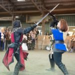 Fighting at a medieval festival reenactment