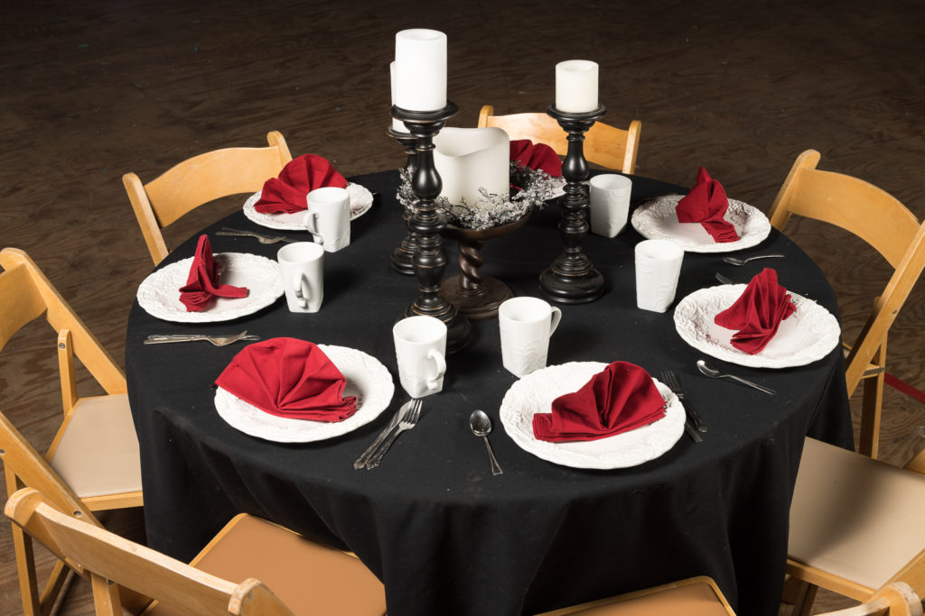 Black, white and red wedding set up
