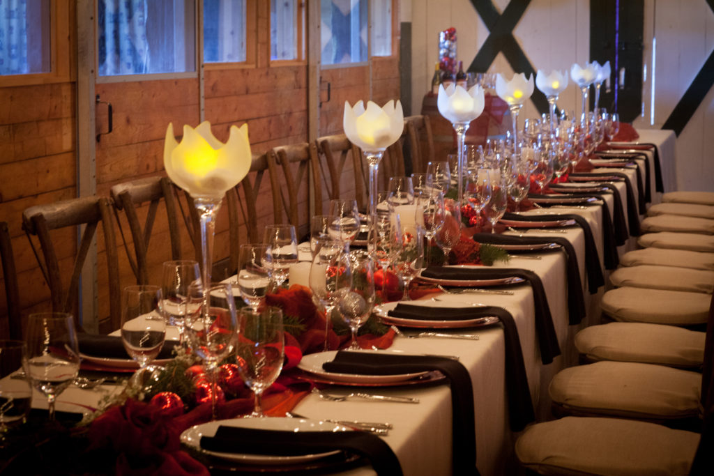 Elegant table setting in the breezeway at the Barn at Holly Farm