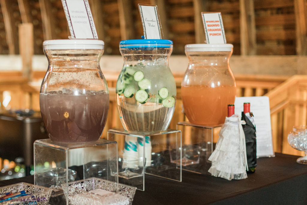 Beverage station at the Barn at Holly Farm